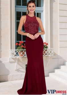 Jewel Neck Tulle Mother of the Bride Dress in Red