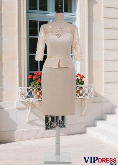 Scoop Neck Sheath Mother Dress with Illusion Sleeves