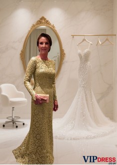 Lace Scoop Neckline Full Length Mother Dress – Sheath Evening Gowns