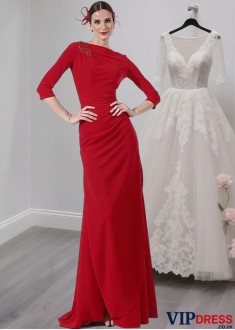 Red Chiffon Bateau Neck Full Length Sheath Mother of the Bride Dress