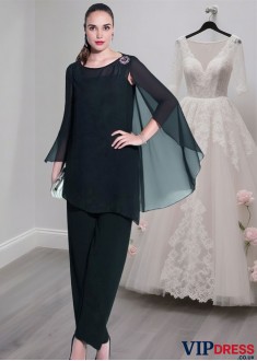 Elegant Chiffon Scoop Neck Ankle Length Mother of the Bride Pantsuit