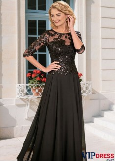 Elegant Black A Line Mother of the Bride Dress Full Length