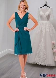 Chiffon V-Neck Knee-Length A-Line Mother of the Bride Dress