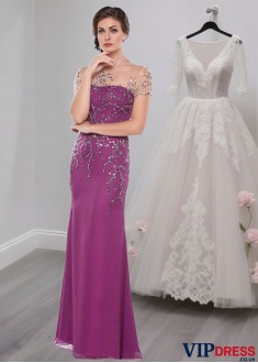 Chiffon Jewel Neck Mother of the Bride Dress – Full Length Formal Evening Gown