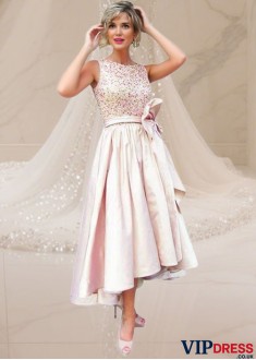 Pink Tulle Satin A-Line Mother of the Bride Dress with Jewel Neckline