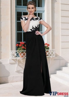 Satin Off Shoulder Column Mother of the Bride Dress