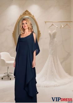 Full Length Scoop Neck Chiffon Mother of the Bride Dress Sheath Column Gown