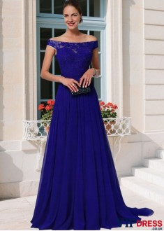 Blue Tulle Chiffon A-line Mother of the Bride Gown