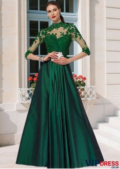 Tulle Taffeta A-line Mother of the Bride Gown with Illusion Sleeves