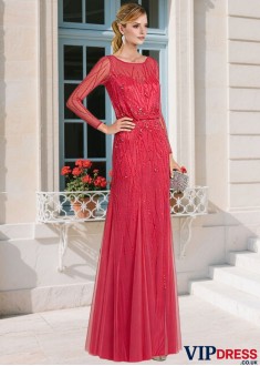 Elegant A Line Mother of the Bride Dress with Illusion Sleeves