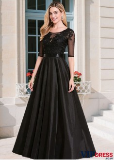 Elegant Black Scoop Neck A-Line Mother of the Bride Dress