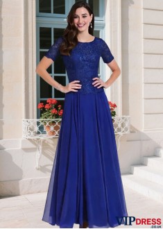 Bateau Neck Lace Chiffon Mother of the Bride Dress