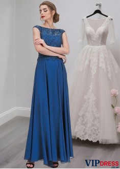 Blue Chiffon A-Line Mother of the Bride Dresses with Cap Sleeves