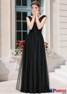 Full Length Black Tulle Mother Of The Bride Gown