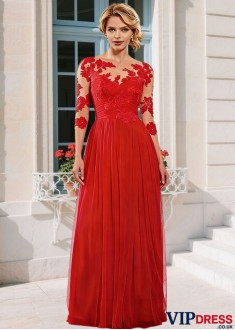 Elegant A-line Mother of the Bride Dress Red Tulle Bateau Neck