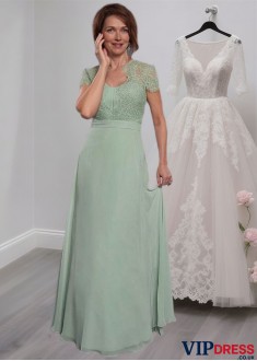 Elegant Scoop Neck Full-Length Lace Chiffon A-Line Mother of the Bride Dress