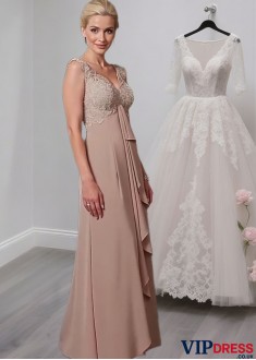 V-Neck Chiffon Mother of the Bride Dress with Jacket – Full Length A-Line Gown
