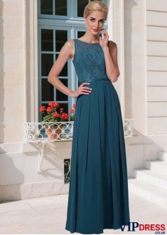 Elegant Lace & Chiffon Bateau Neck Mother of the Bride Dress – Full Length A-Line Gown