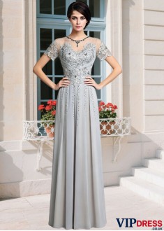 Illusion Sleeve Mother of the Bride Gown Chiffon A-line