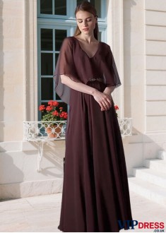 Elegant Chiffon V-Neck A-Line Mother of the Bride Dress – Full Length Gown