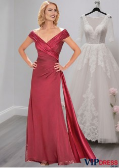 V-Neck Mother of the Bride Gowns – Full Length Dresses with Cap Sleeves