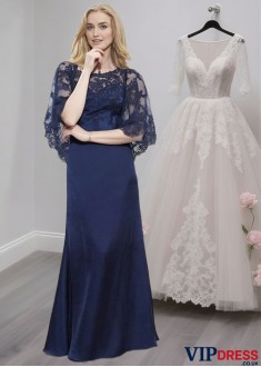 Elegant Blue Chiffon A-Line Mother of the Bride Dress For Party