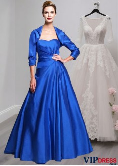 Strapless Blue Taffeta A-Line Mother of the Bride Dress with Jacket