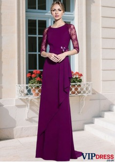 Jewel Neck Lace Chiffon Mother of the Bride Dress