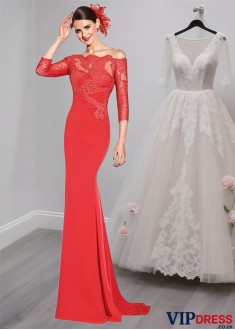 Off-the-Shoulder Tulle Mother of the Bride Dress – Evening Gown with 3/4 Sleeves
