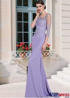 Tulle & Satin Mother of the Bride Dresses UK with Illusion Sleeves