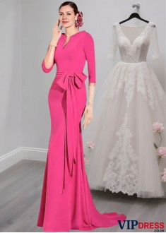 Elegant V-Neck Full-Length Satin Mother of the Bride Dress
