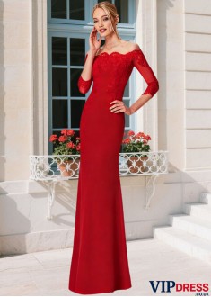 Elegant Red Mother of the Bride Dress Tulle Spandex Off-Shoulder