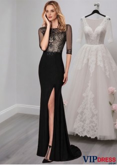 Elegant Black Tulle Mother of the Bride Dress with 1/2 Sleeves