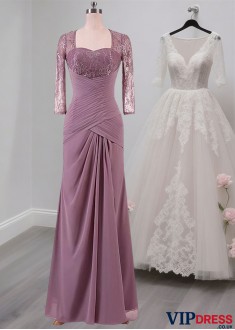 Chiffon Mother of the Bride Dress – Sweetheart Full Length Gown with Sleeves
