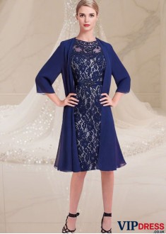Elegant Two-Piece Lace Chiffon Mother of the Bride Dress – Knee Length Formal Outfit