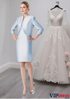 Short Lace Mother of the Bride Dresses with Jacket and 3/4 Sleeves