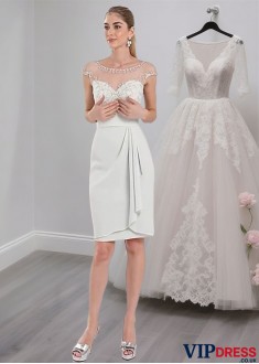 Elegant Knee-Length Tulle Chiffon Mother of the Bride Dress with Cap Sleeves