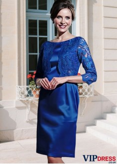 Bateau Neck Sheath Satin & Lace Mother Dress