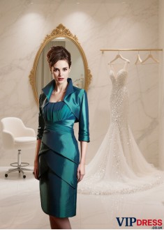Strapless Taffeta Mother of the Bride Dress with Jacket – Knee Length Sheath Silhouette