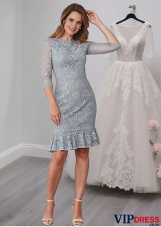 Knee-Length Lace Mother of the Bride Dress – Sheath Gowns with Sleeves