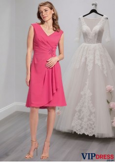 Chiffon V-Neck Knee Length Mother of the Bride Dresses Online