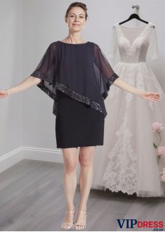 Chiffon Scoop Neck Short Mother of the Bride Dress – Sheath Mini Dresses