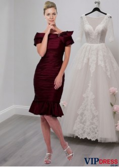 Taffeta Off-the-Shoulder Mother of the Bride Dress – Knee Length Mini Dress