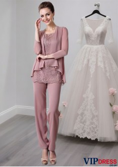 Elegant Three-Piece Chiffon Lace Mother of the Bride Pantsuit with Jacket