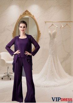 Three Piece Chiffon Jacket Sleeve Pantsuit — Mother of the Bride Outfit