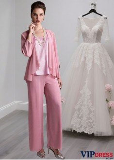 Pink Mother of the Groom Pantsuits with Jacket Sleeves – Mother Outfits