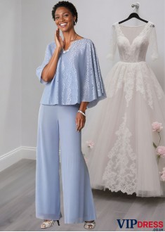 Lace Chiffon Mother of the Bride Pantsuit with Jacket Sleeves Online