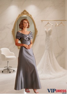 Elegant Taffeta A-Line Formal Dress with Portrait Neckline and Jacket Sleeves