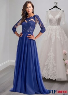 Elegant Evening Silk Chiffon A-Line Mother of the Bride Dress with Illusion Sleeves