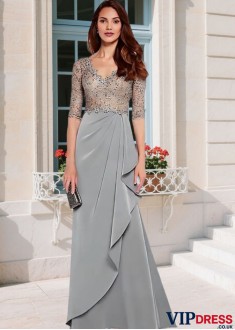 Lace & Satin V Neck Mother Dress